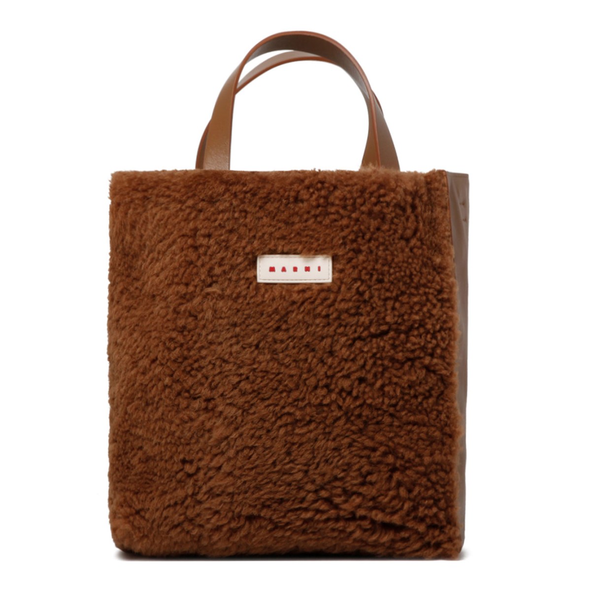 Tobacco Brown Shearling Logo Patch Tote Bag