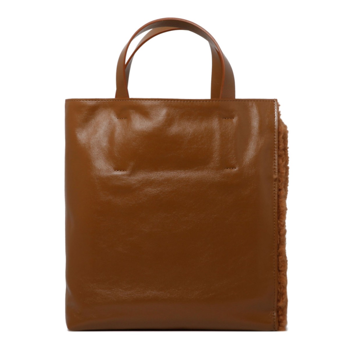 Tobacco Brown Shearling Logo Patch Tote Bag