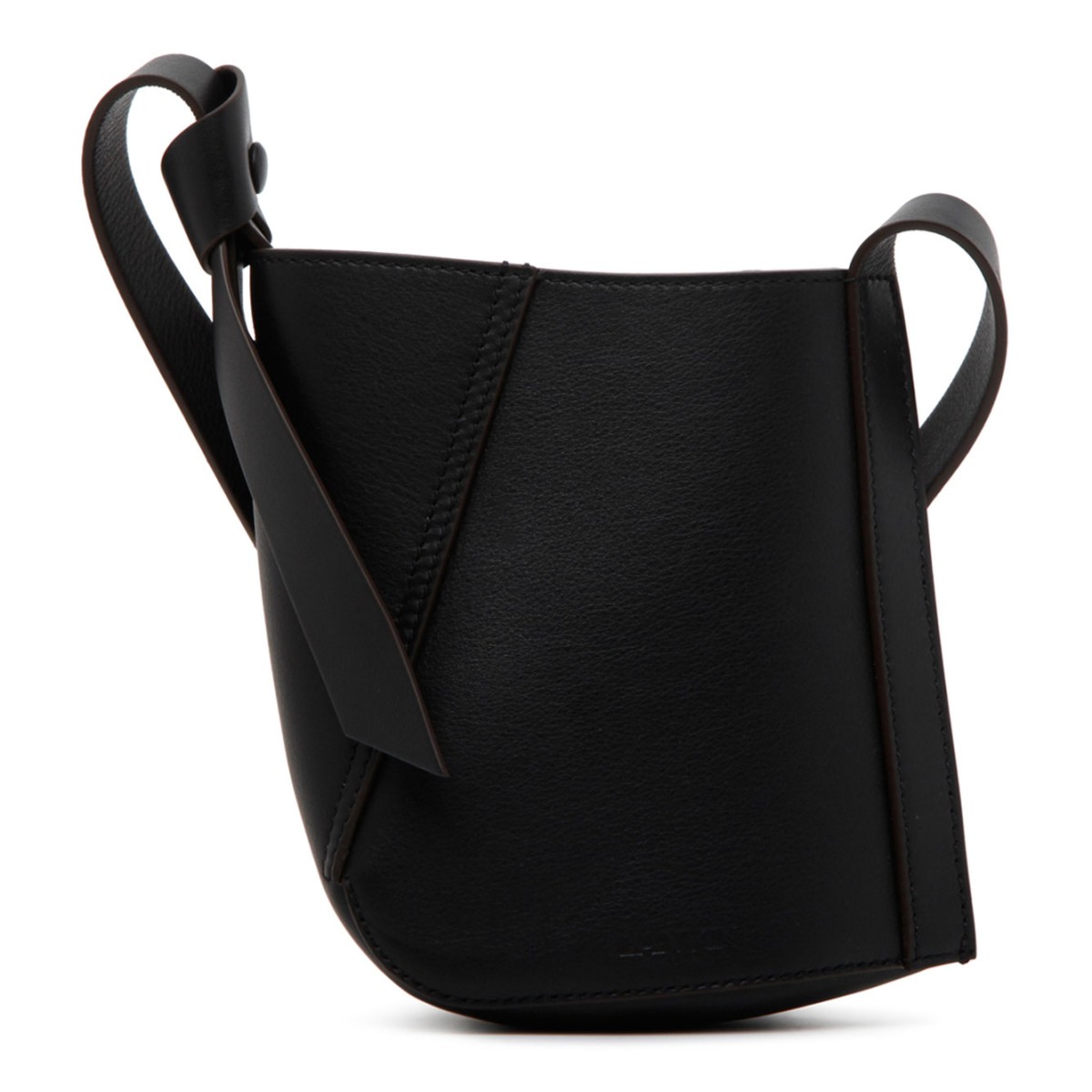 Black Calf Leather Hobo Tie Shoulder Bag