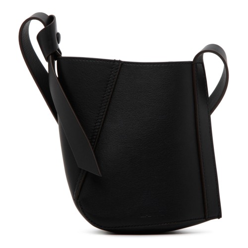 Black Calf Leather Hobo Tie Shoulder Bag