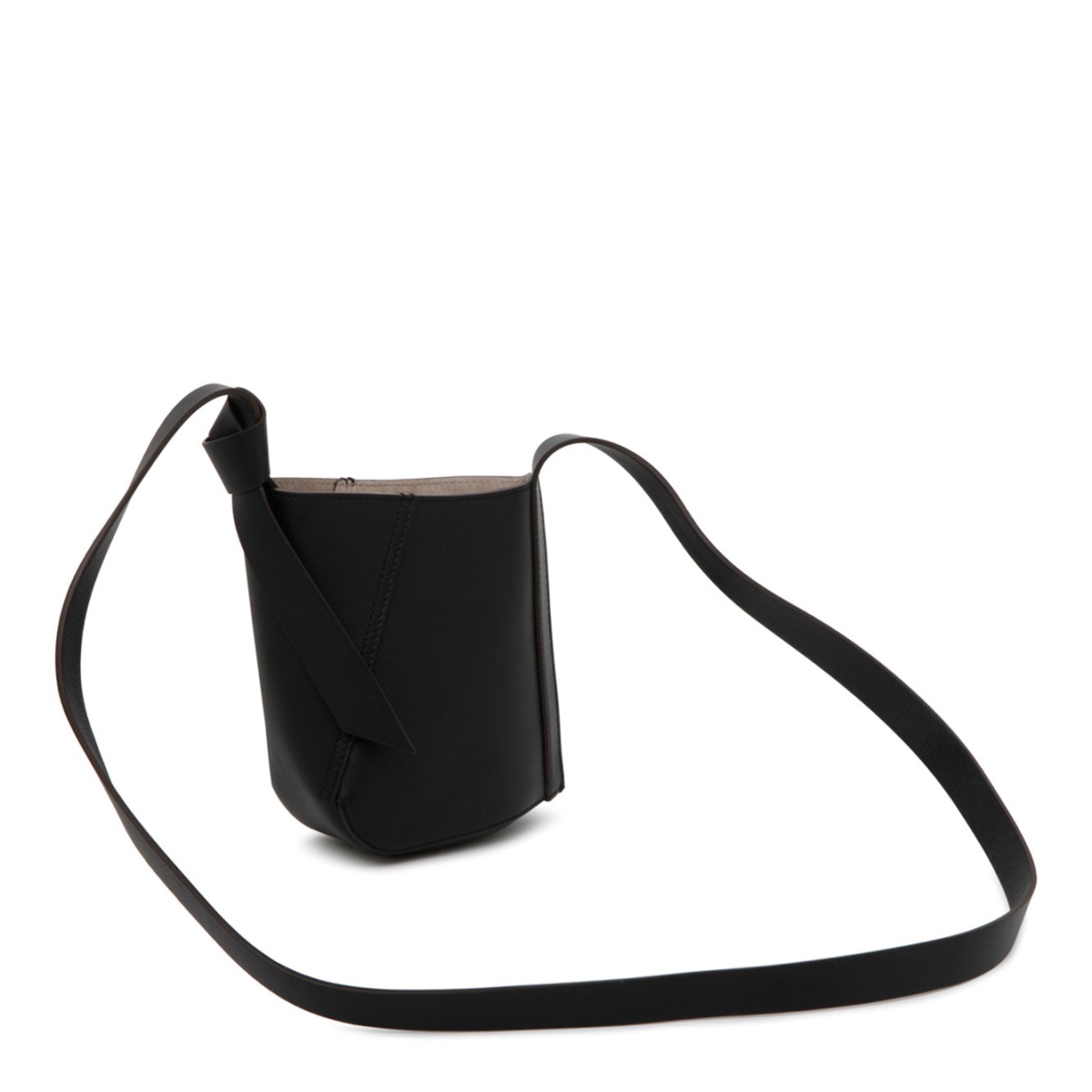 Black Calf Leather Hobo Tie Shoulder Bag