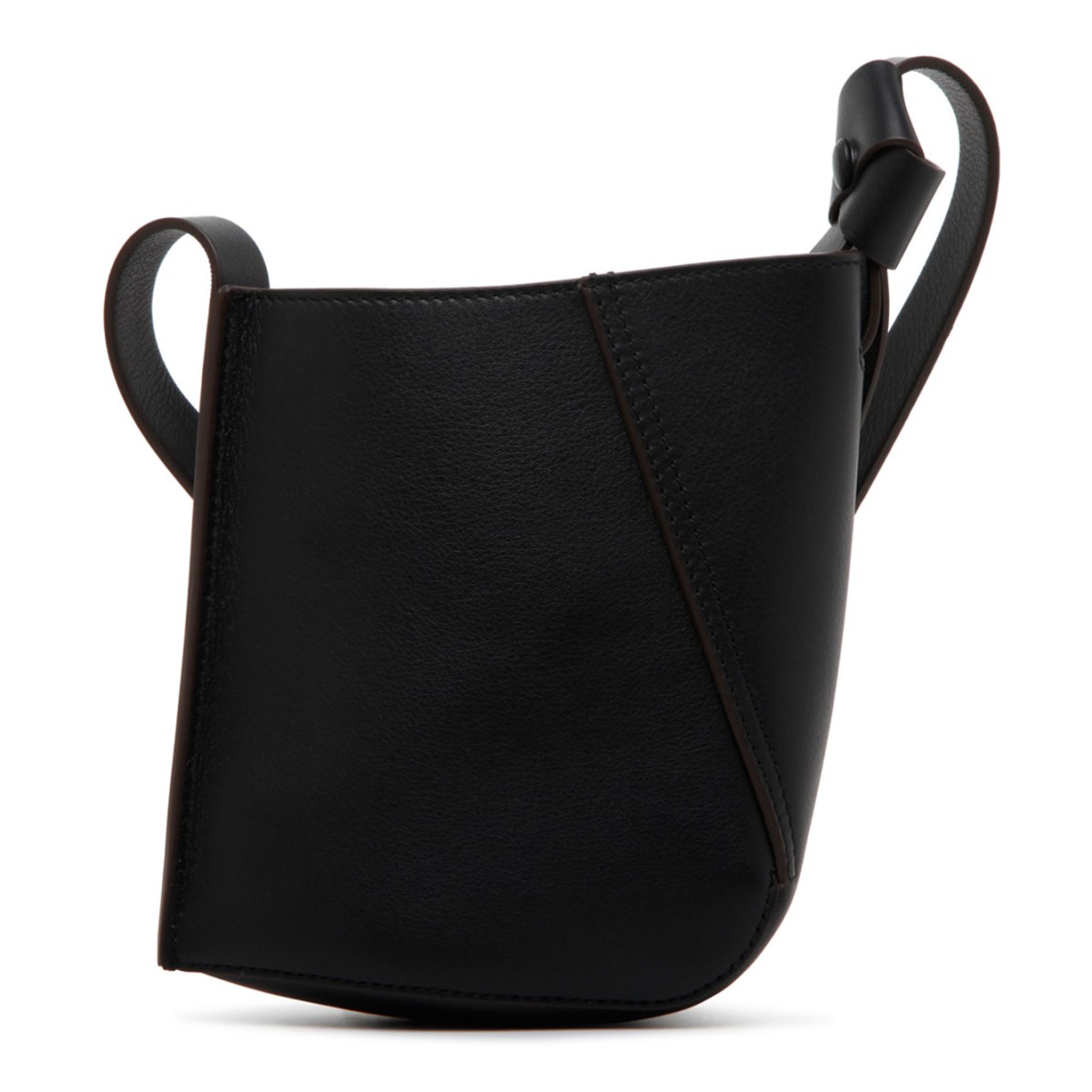 Black Calf Leather Hobo Tie Shoulder Bag