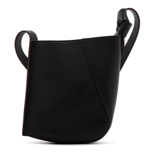 Black Calf Leather Hobo Tie Shoulder Bag
