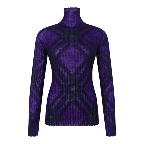 Violet Purple Plaid-Check Rib-Knit Jumper