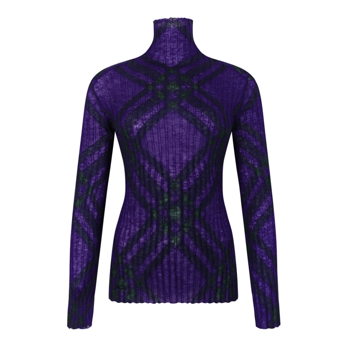 Violet Purple Plaid-Check Rib-Knit Jumper