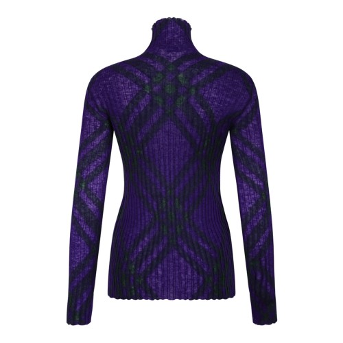 Violet Purple Plaid-Check Rib-Knit Jumper 2