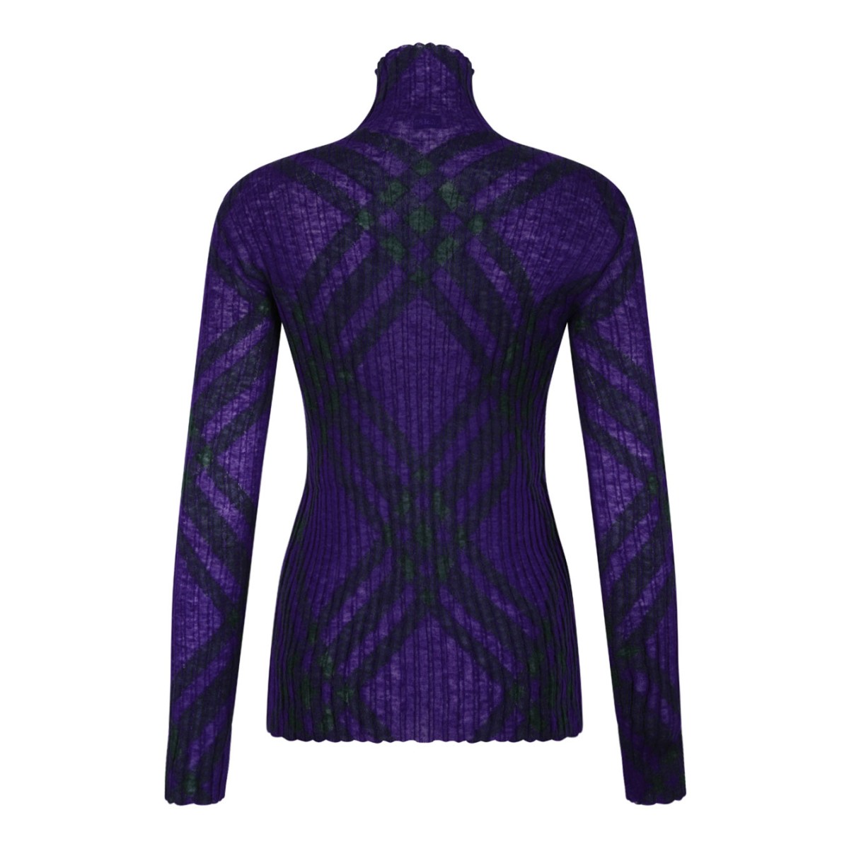Violet Purple Plaid-Check Rib-Knit Jumper