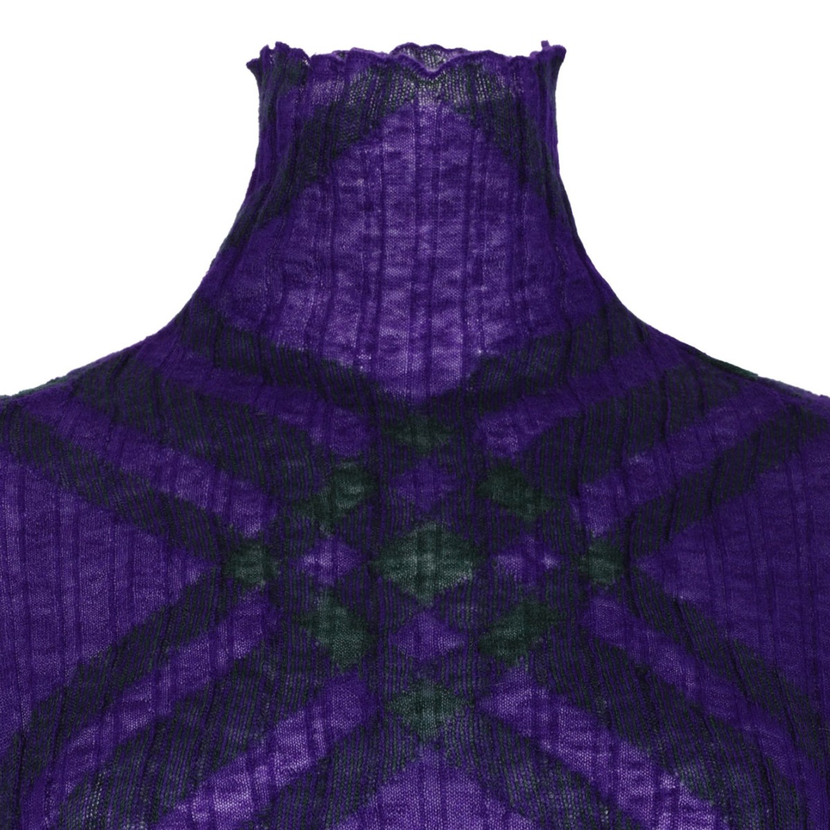 Violet Purple Plaid-Check Rib-Knit Jumper