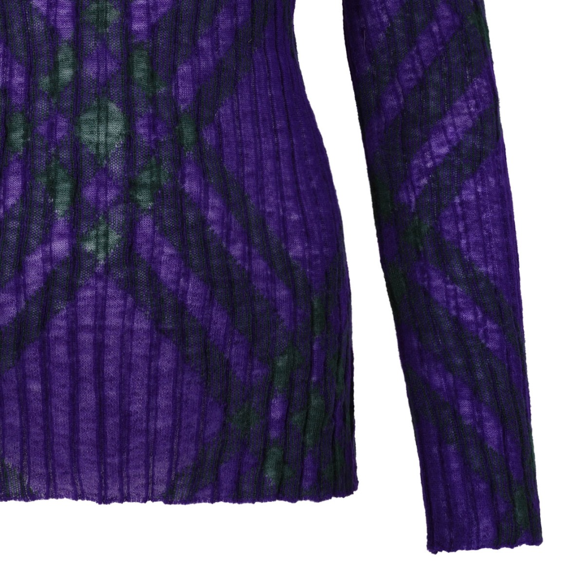 Violet Purple Plaid-Check Rib-Knit Jumper