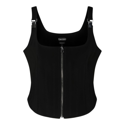 Tom Ford Black Stretch Silk Corset Top
