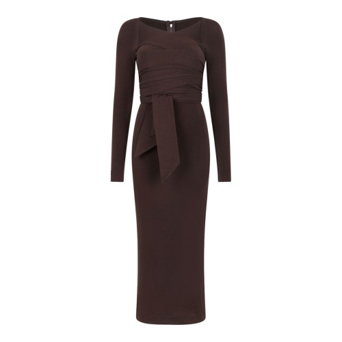 Brown Wrap Midi Dress