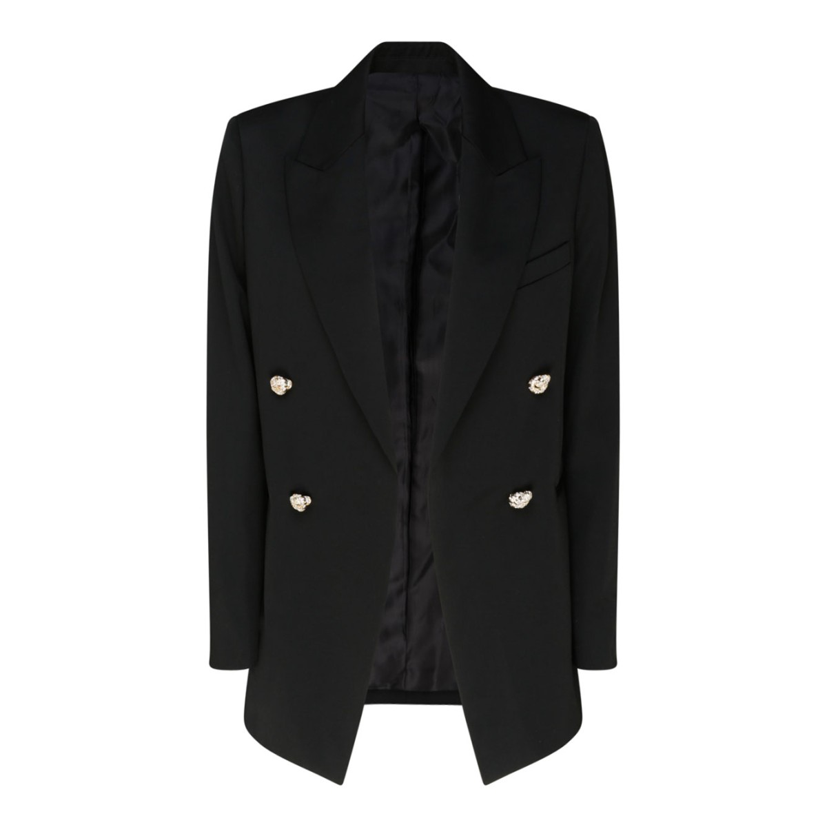Black Wool Jewel Buttons Open Front Blazer