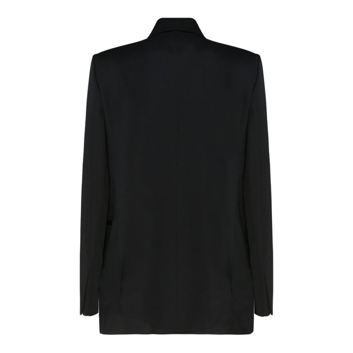 Black Wool Jewel Buttons Open Front Blazer