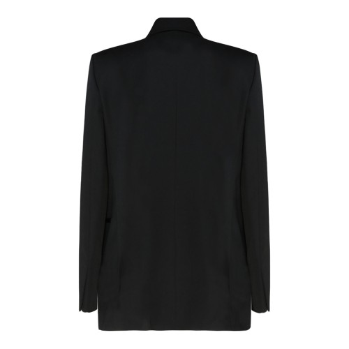 Black Wool Jewel Buttons Open Front Blazer