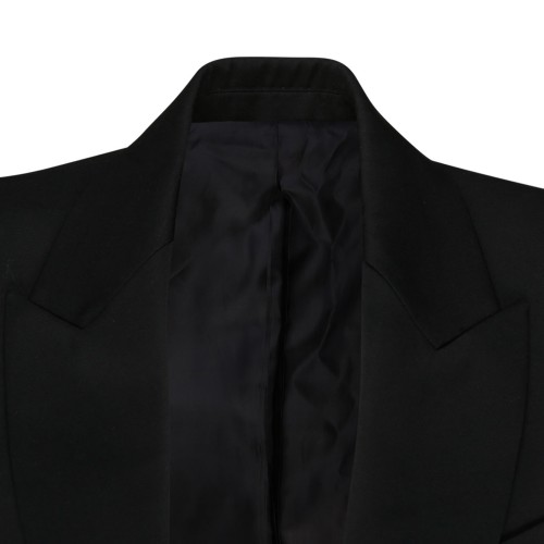Black Wool Jewel Buttons Open Front Blazer