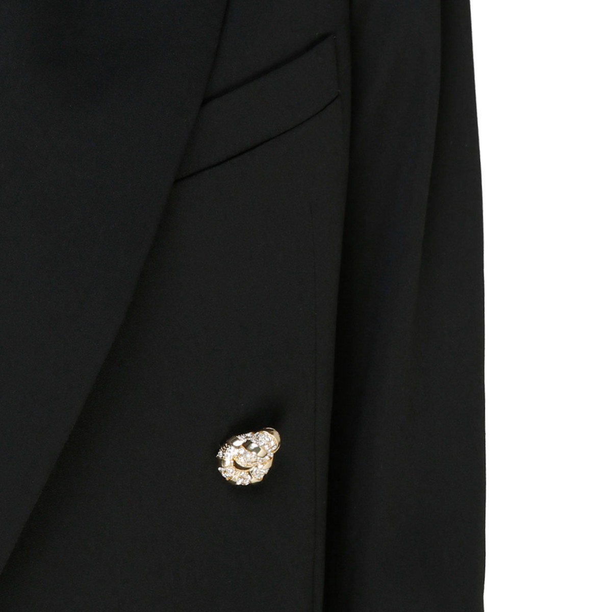 Black Wool Jewel Buttons Open Front Blazer