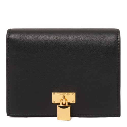 Black Natural Grain Leather Padlock Compact Wallet