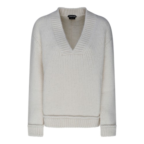 Tom Ford Chalk Alpaca V Neck Pullover Jumper