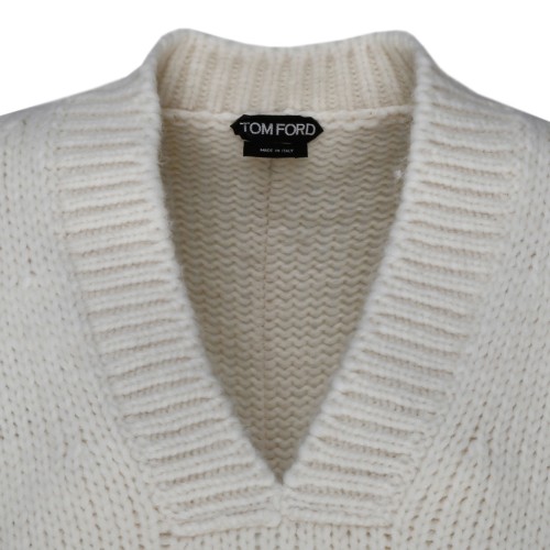 Tom Ford Chalk Alpaca V Neck Pullover Jumper