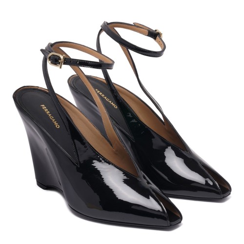 Black Peep Toe Sandal With Wedge 2