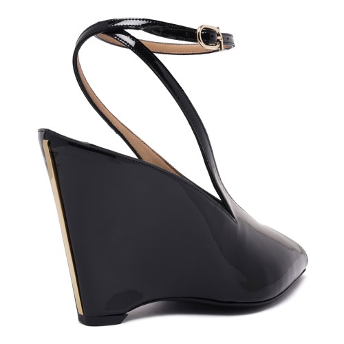 Black Peep Toe Sandal With Wedge