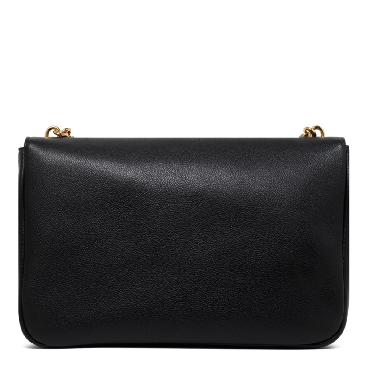 Black Leather Chain Link Handle Tote Bag