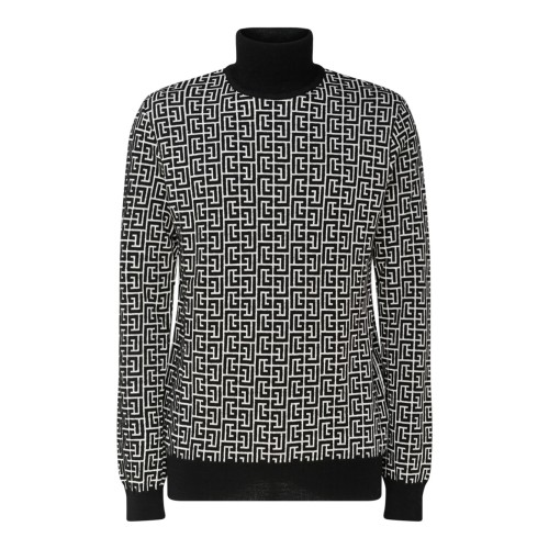 Navy Blue and Off White Monogram Print Jumper