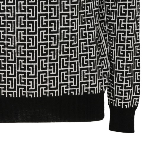 Navy Blue and Off White Monogram Print Jumper