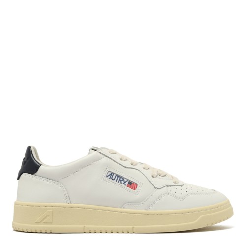 White and Blue Leather Panelled Sneakers