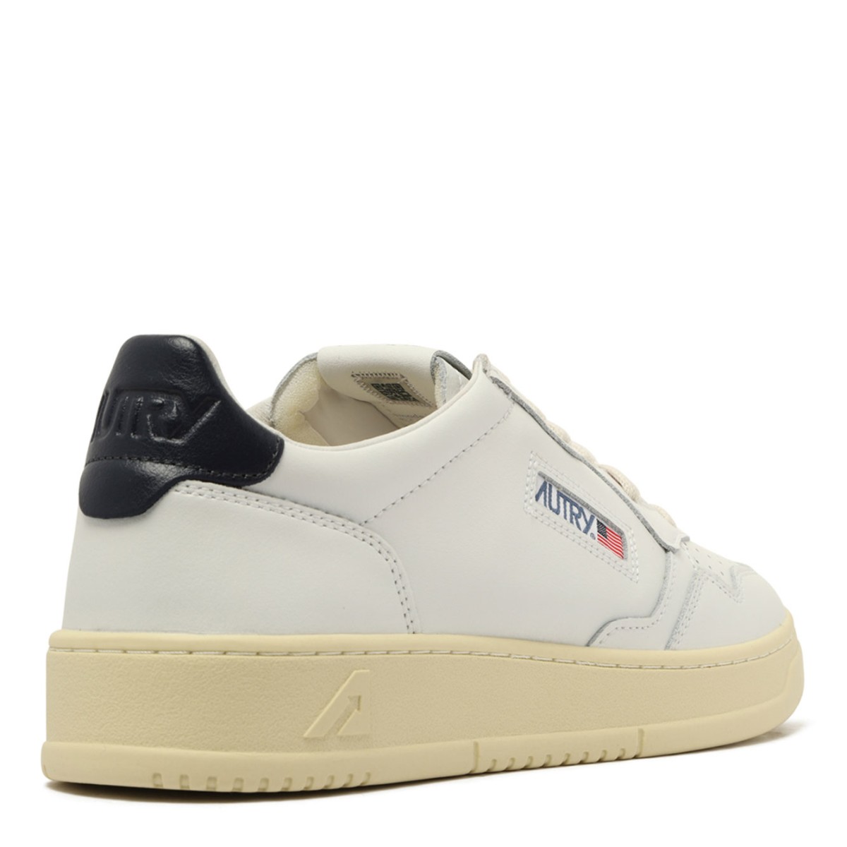 White and Blue Leather Panelled Sneakers