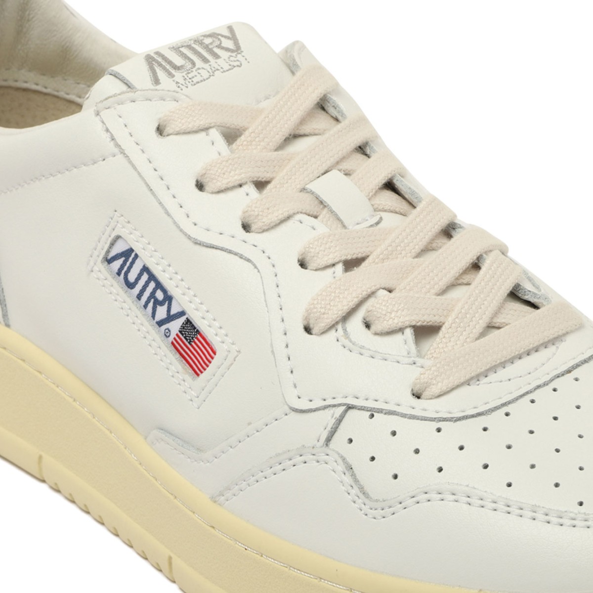 White and Blue Leather Panelled Sneakers