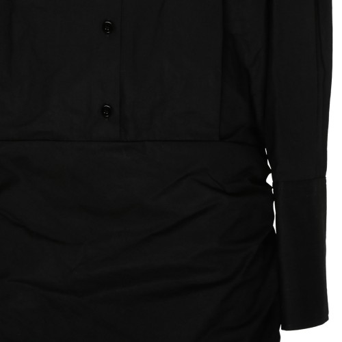 Black Asymmetric Hem Cotton Shirt Dress