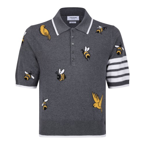 Medium Grey Bird and Bees Polo Shirt