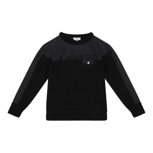 Black Logo-Embroidered Panelled Pullover