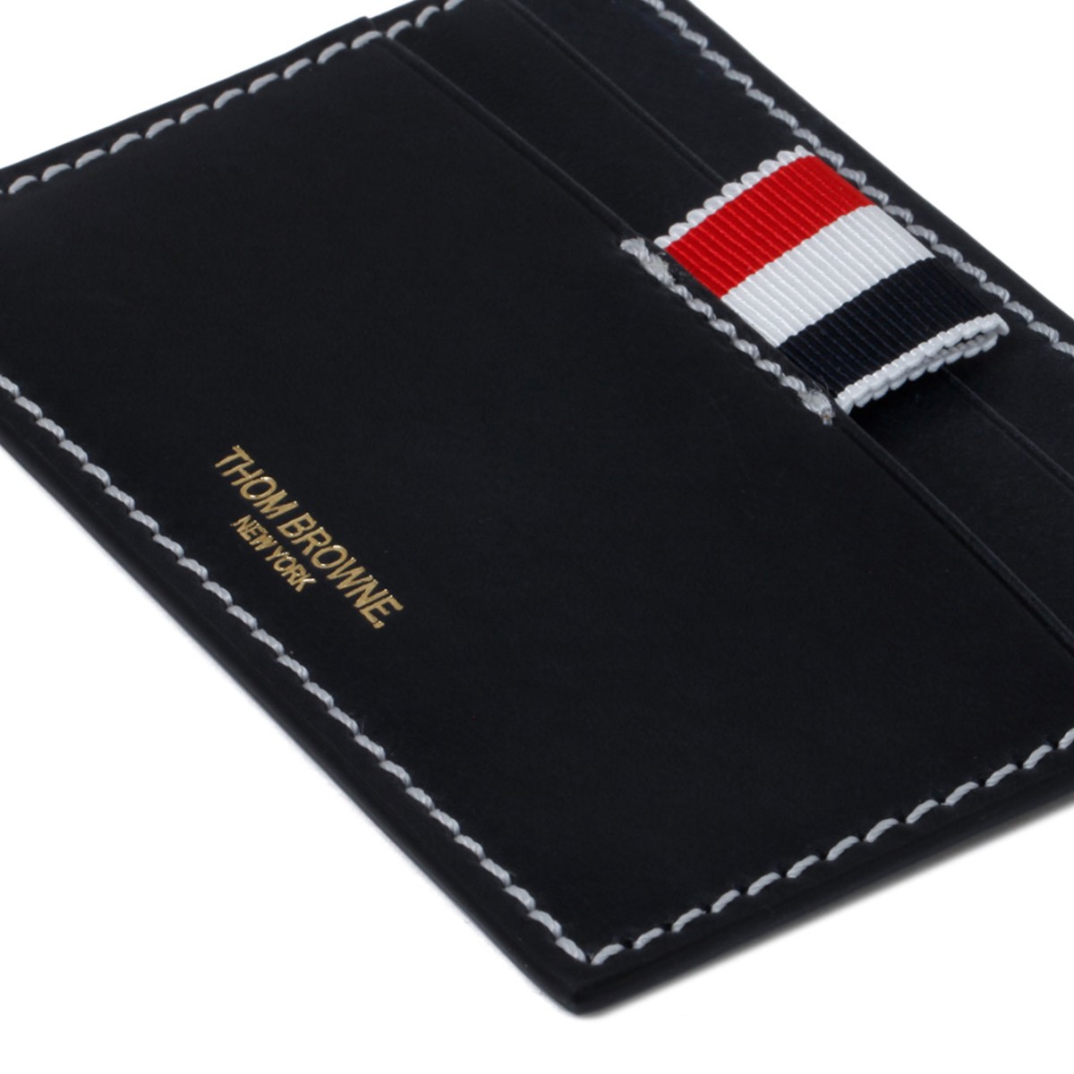Thom Browne Navy RWB Tab Leather Cardholder