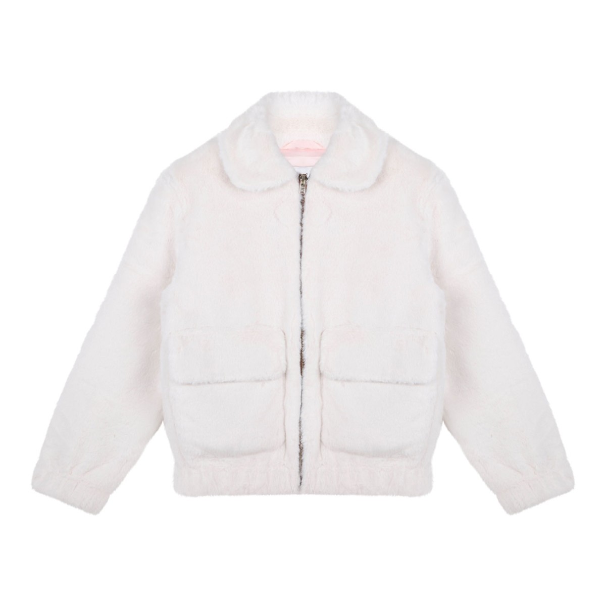 Ivory White Faux Shearling Spread-Collar Jacket