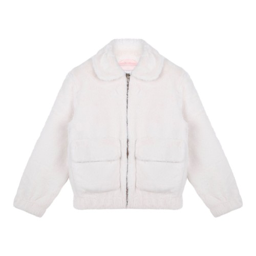 Ivory White Faux Shearling Spread-Collar Jacket