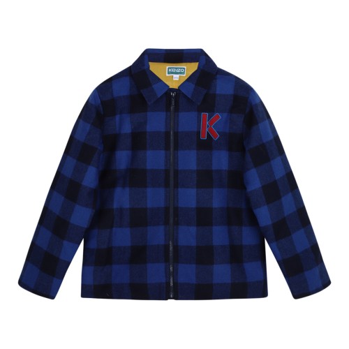 Navy Blue Checked Wool Jacket