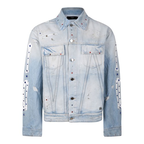 Perfect Antique Indigo Bones Studded Trucker Jacket