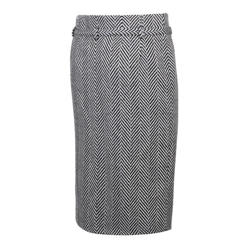 Black and White Virgin Wool Chevron Pattern Midi Pencil Skirt