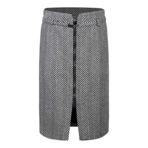 Black and White Virgin Wool Chevron Pattern Midi Pencil Skirt