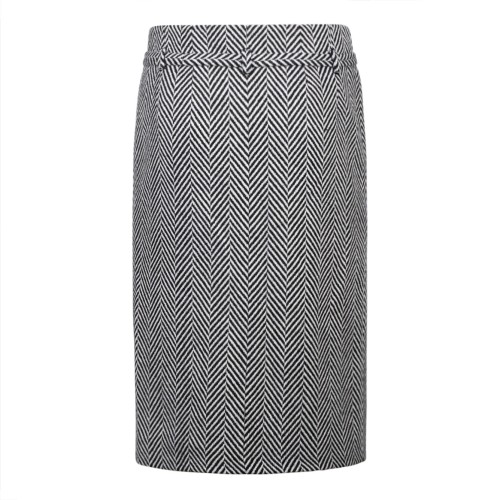 Black and White Virgin Wool Chevron Pattern Midi Pencil Skirt 2