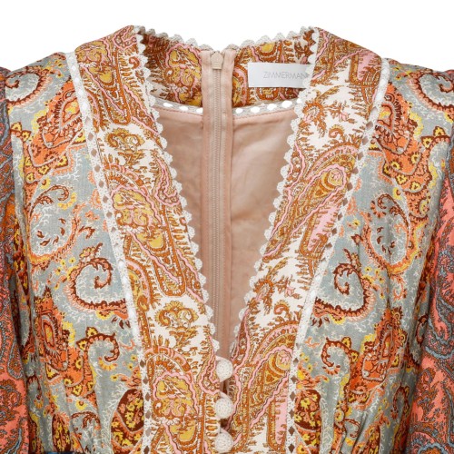 Multicolor Linen Devi Printed Midi Dress