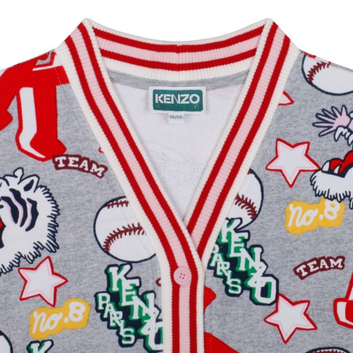 Light Grey and Multicolour Graphic Print Cardigan