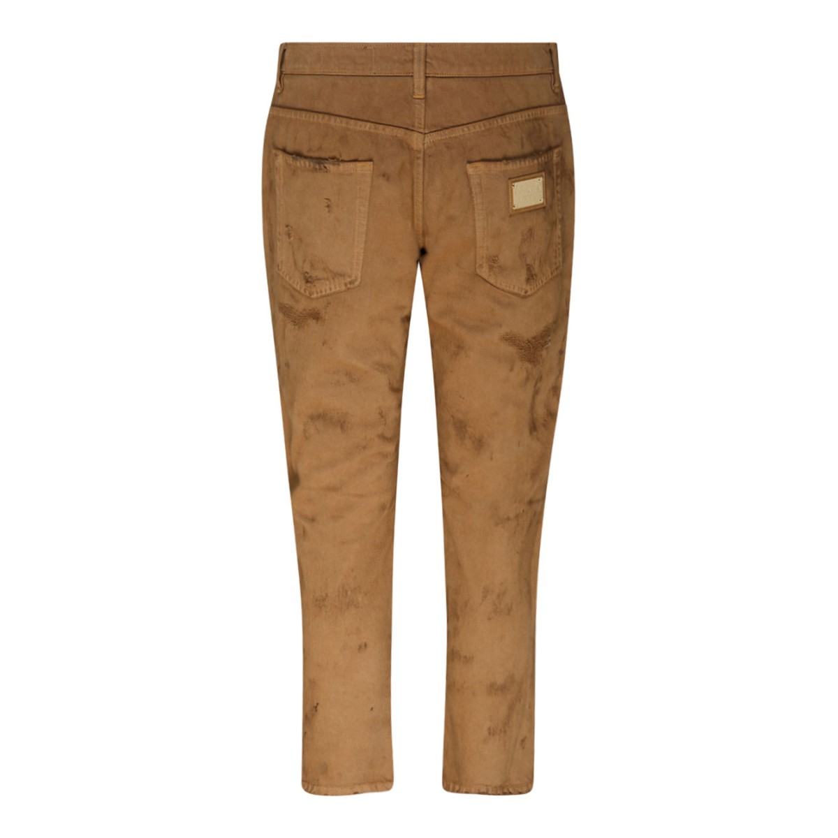 Light Brown Cotton Ripped Slim Fit Jeans