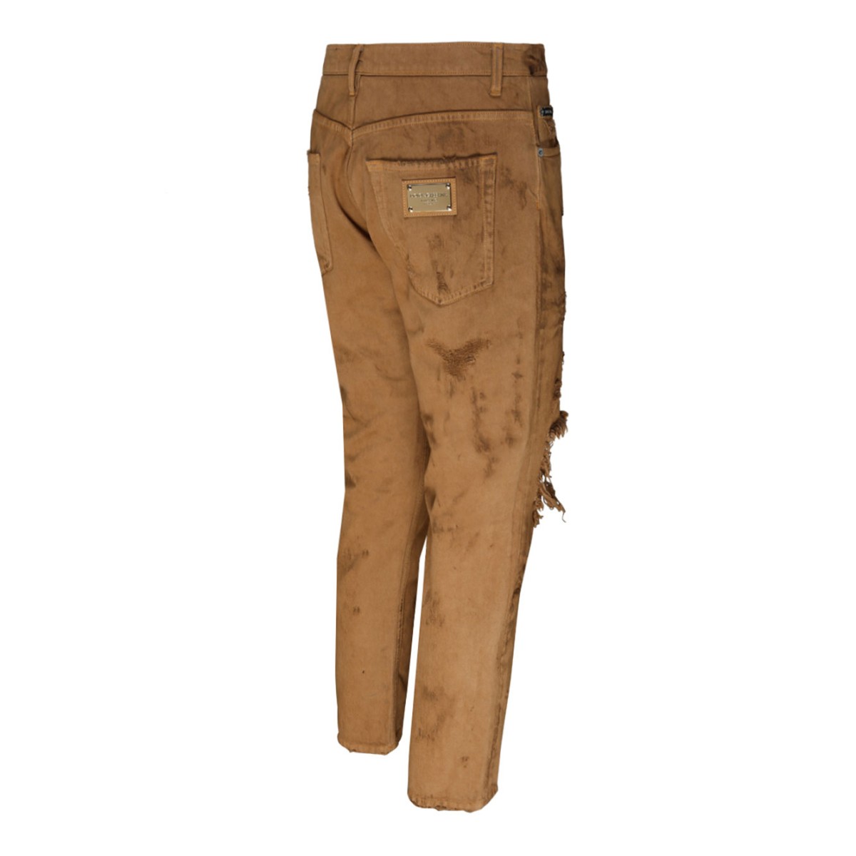 Light Brown Cotton Ripped Slim Fit Jeans