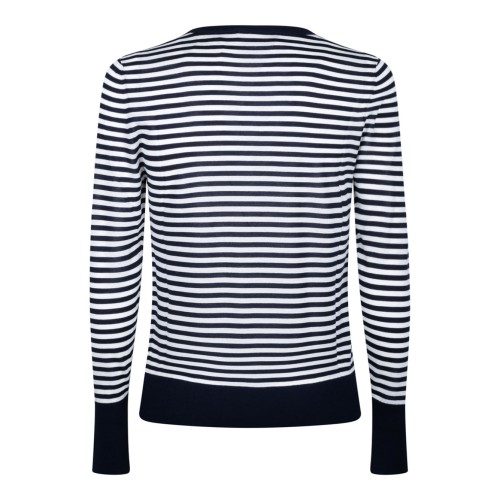 Blue and White Boat Neck Sweater