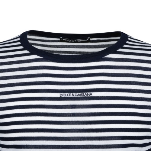 Blue and White Boat Neck Sweater