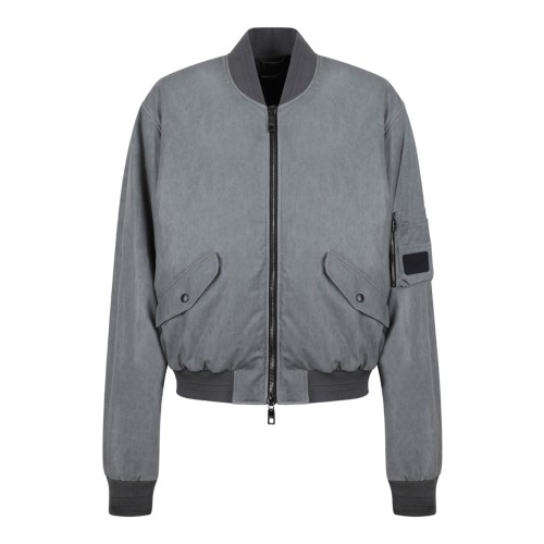 Gray Oversize Linen Bomber Jacket