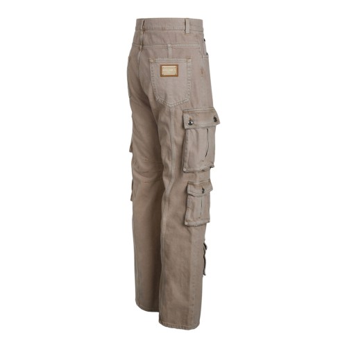 Beige Cotton Cargo Trousers